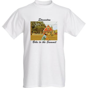 Steveston, "Bike to the Summit" series #1- Short Sleeve White T-shirt