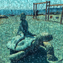 "Girl Riding a Tortoise" BlueGreen - Pillows