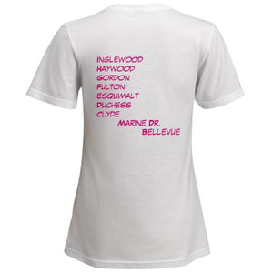 West Van Streets - Ambleside - Women's Short Sleeve - White with Pink lettering