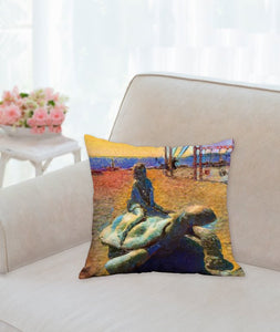 "Girl Riding A Tortoise" - Warm Colours - Pillows